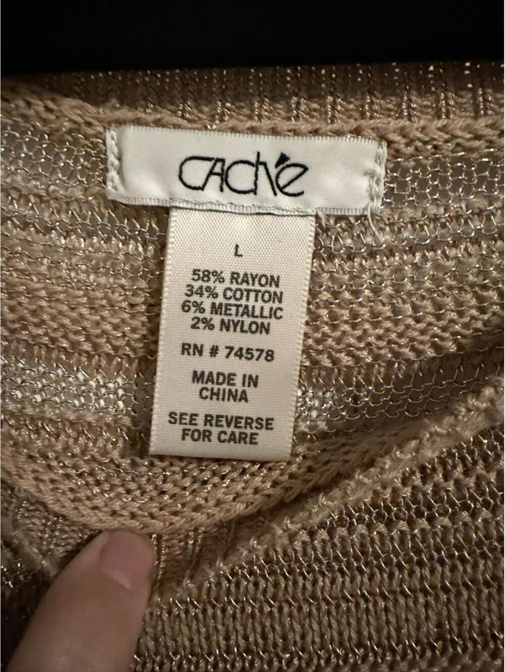 Cache Beige Metallic Lightweight Sweater Large - Picture 2 of 4
